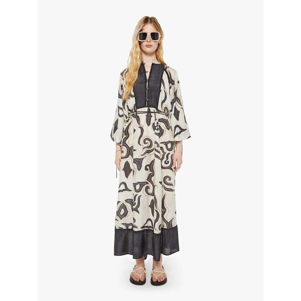Maria Cher Alvarado Joseph Long Dress Maxi Caftan 100% Cupro XS NWT